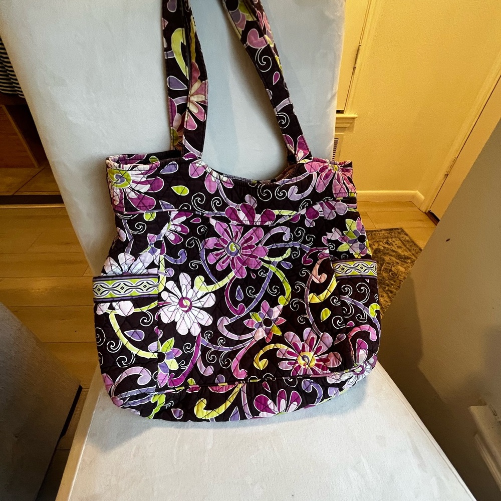 Vera Bradley Quilted Floral Tote in Purple, Pink and Lime